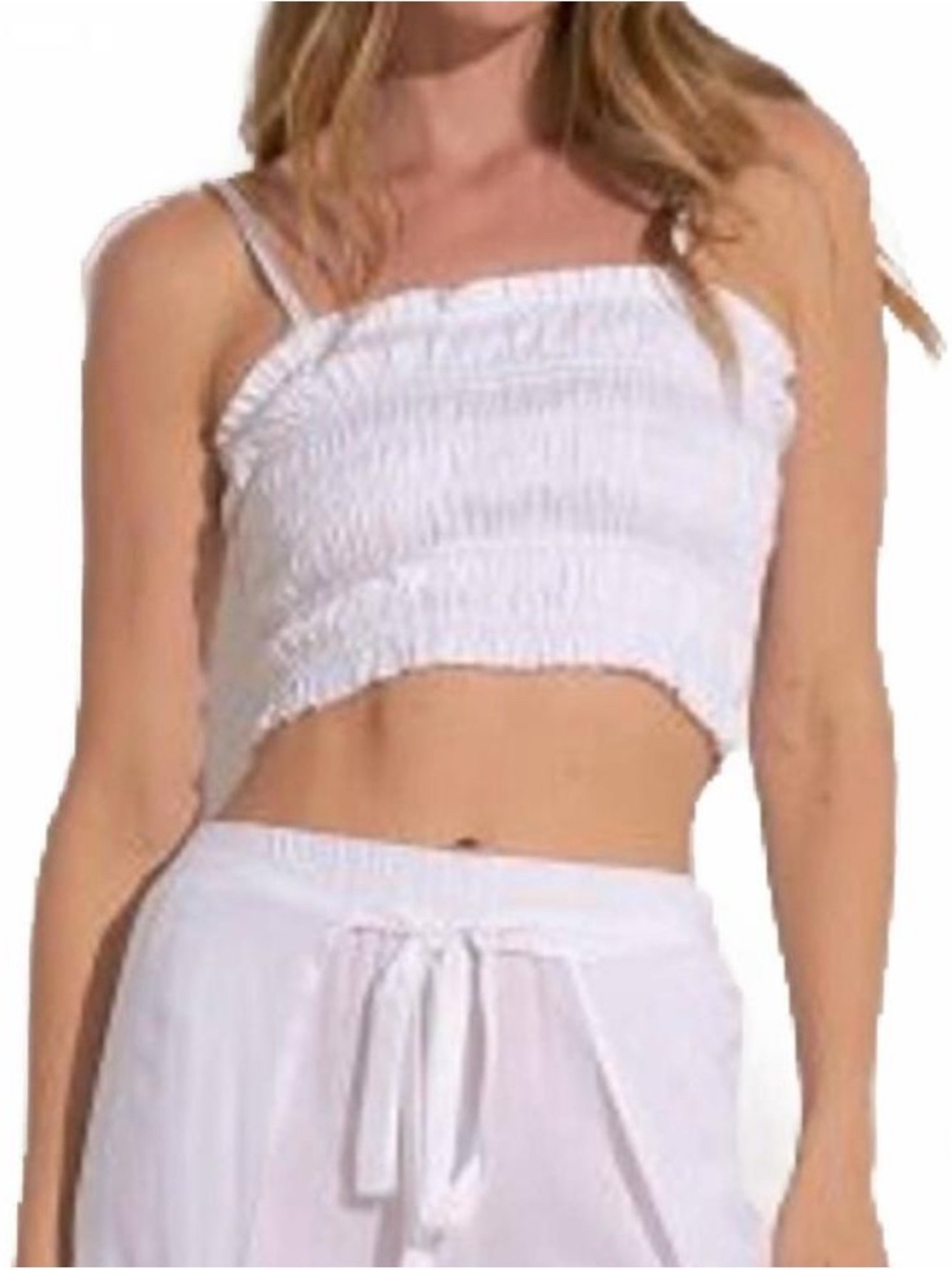 Elan White Smocked Tie-Shoulder Crop Top - Coastal Cowgirl Vibes Small